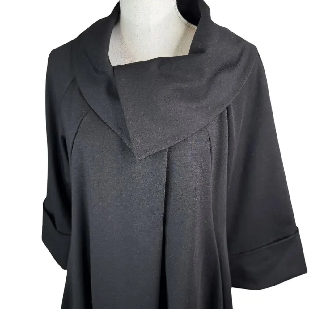 Insight New York Cowl Neck Ponte Knit Swing Coat Jacket Black Mid-Length  12